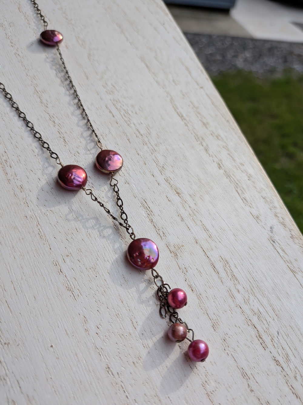 Plum Purple Sterling Pearl Drop Necklace